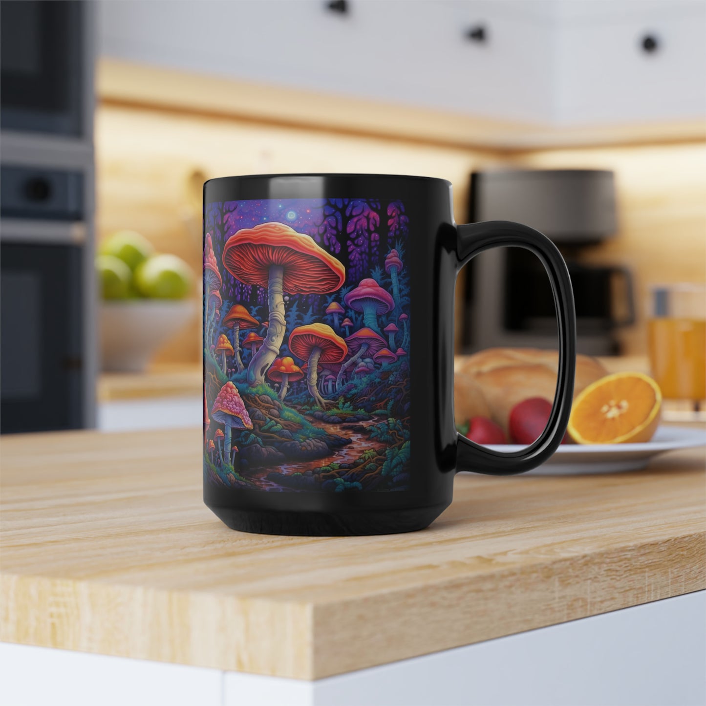 Mushroom Black Mug, 15oz