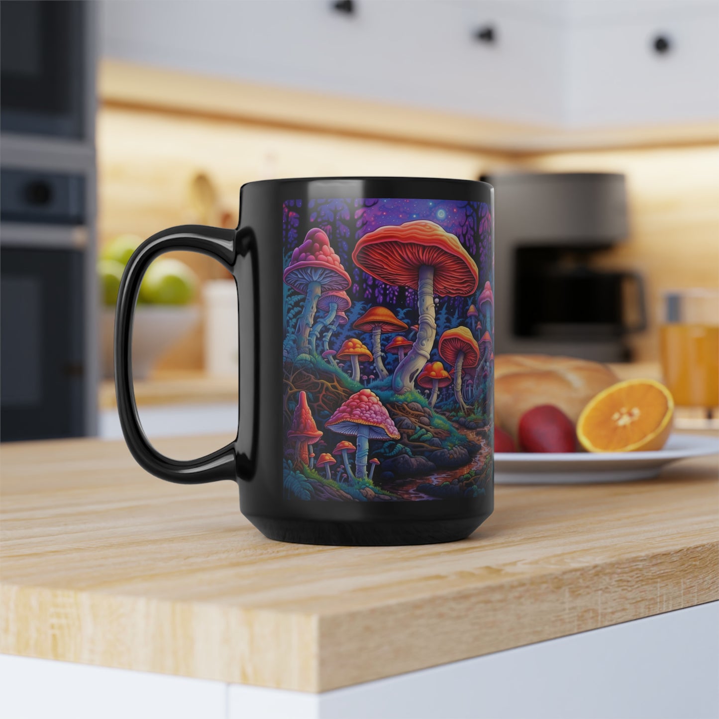 Mushroom Black Mug, 15oz